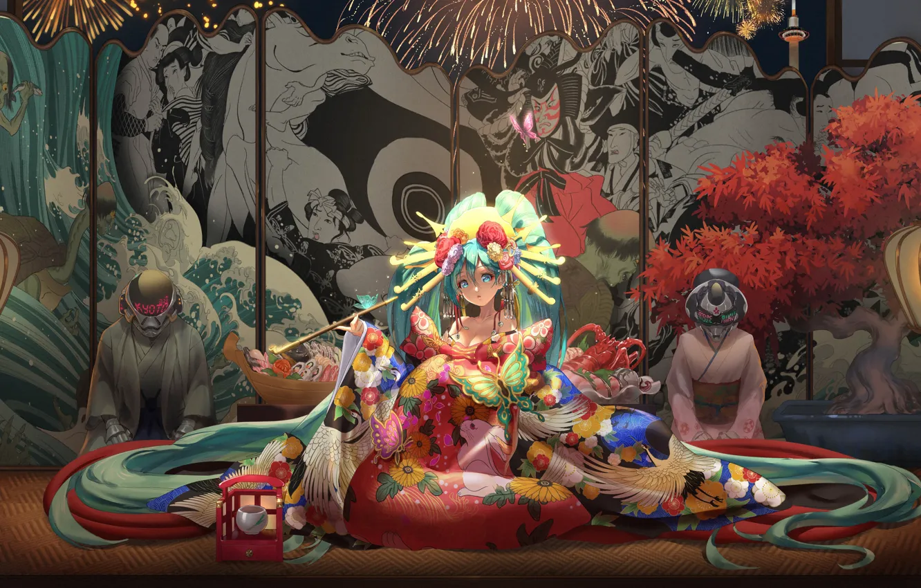 Фото обои vocaloid, Hatsune Miku, games, butterfly, kimono, games girl