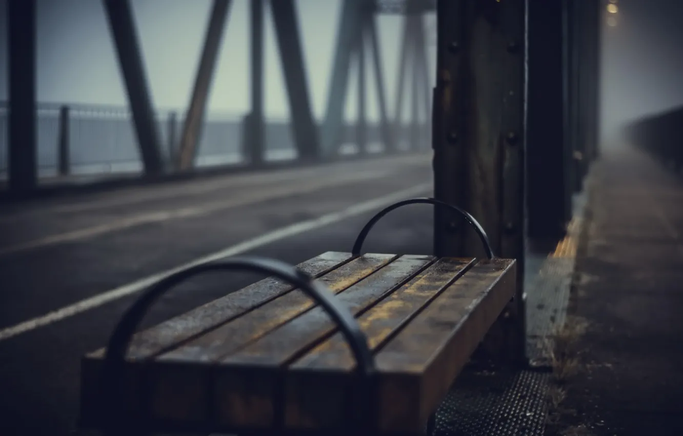 Фото обои мост, туман, скамья