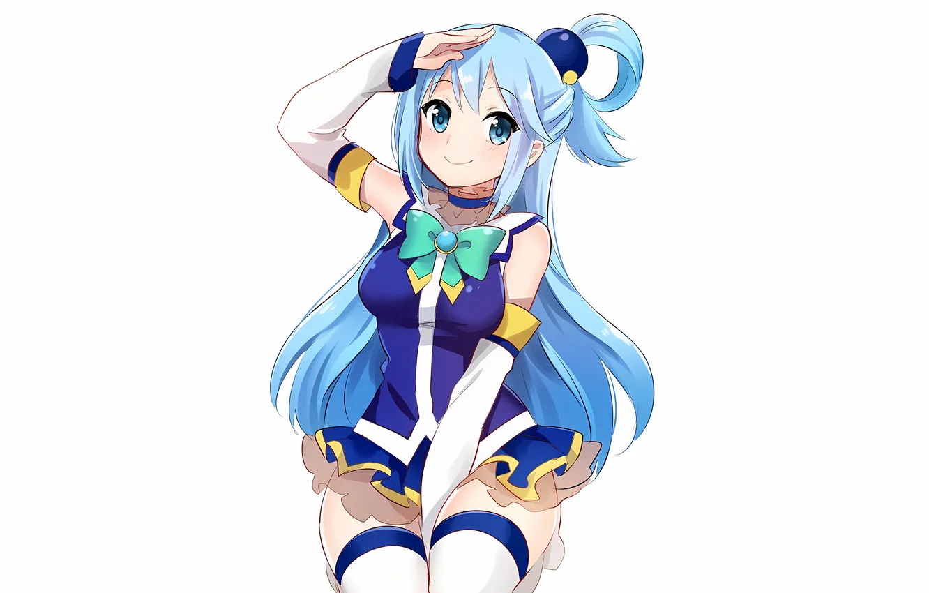 Фото обои girl, sexy, thighhighs, long hair, dress, anime, Aqua, blue eyes