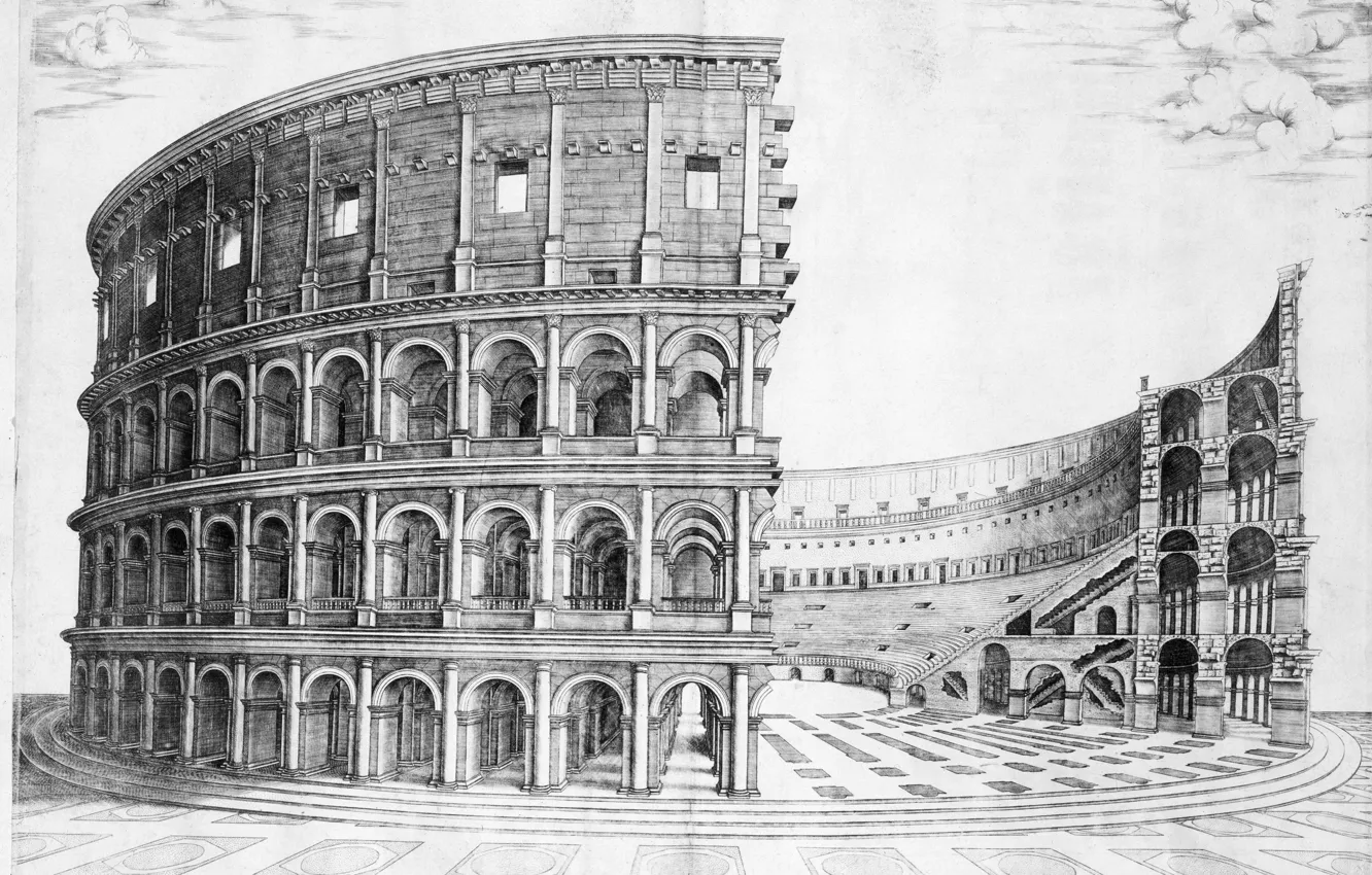 Фото обои древний Рим, амфитеатр Флавиев, construction of the colosseum