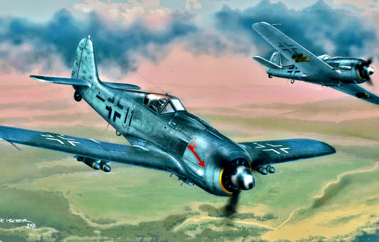 Фото обои Германия, штурмовик, Luftwaffe, Fw 190, Focke -Wulf, авиабомбы, Fw.190F-8, German air force