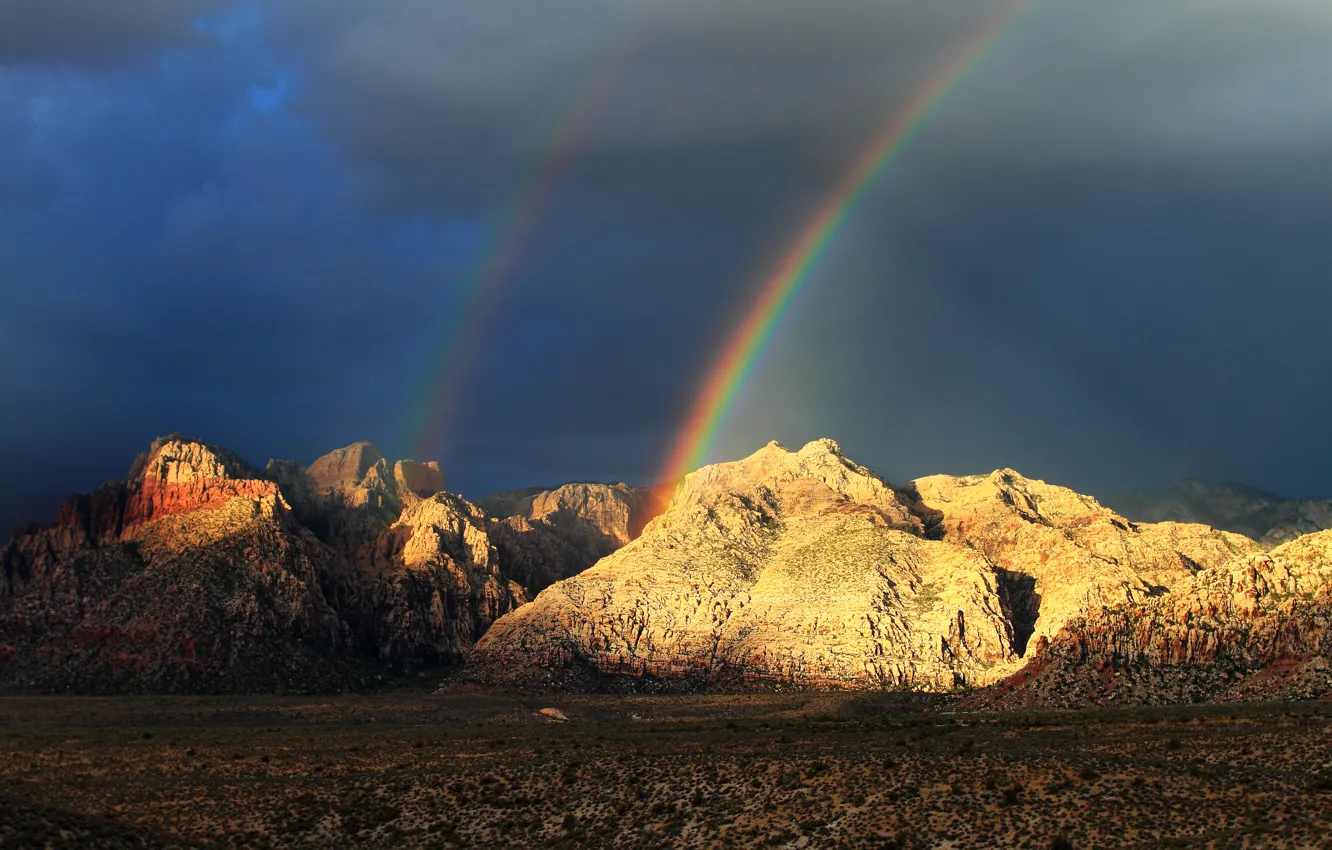Фото обои небо, скалы, Радуга, rainbow, sky, nature