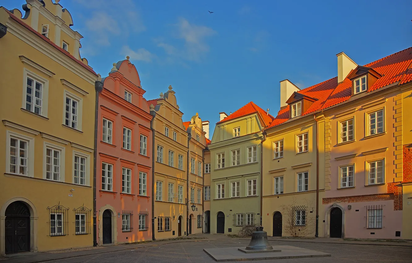 Фото обои дома, Польша, Варшава, колокол, Старый Город