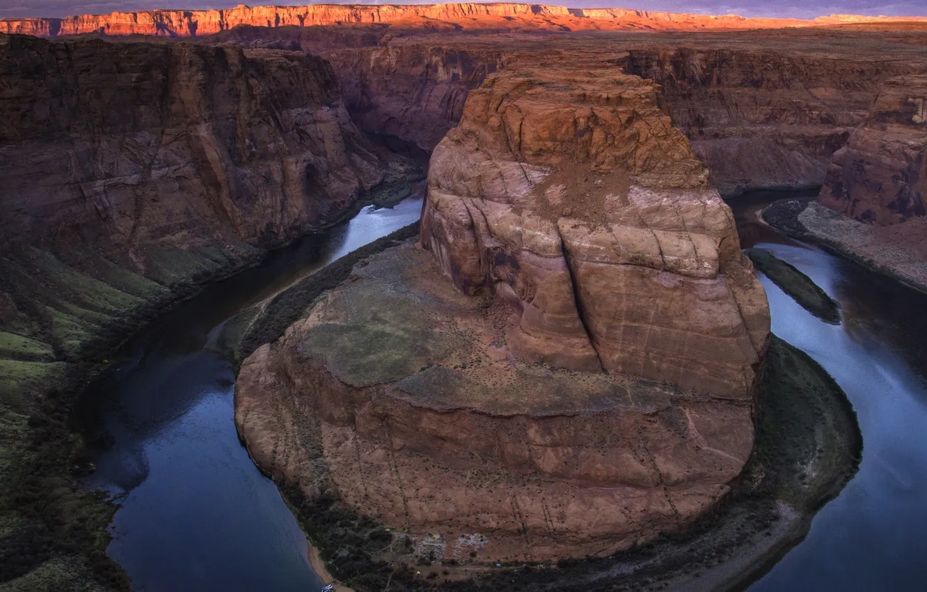 Фото обои река, вечер, Колорадо, каньон, Аризона, Подкова (Хорсшу-Бенд)