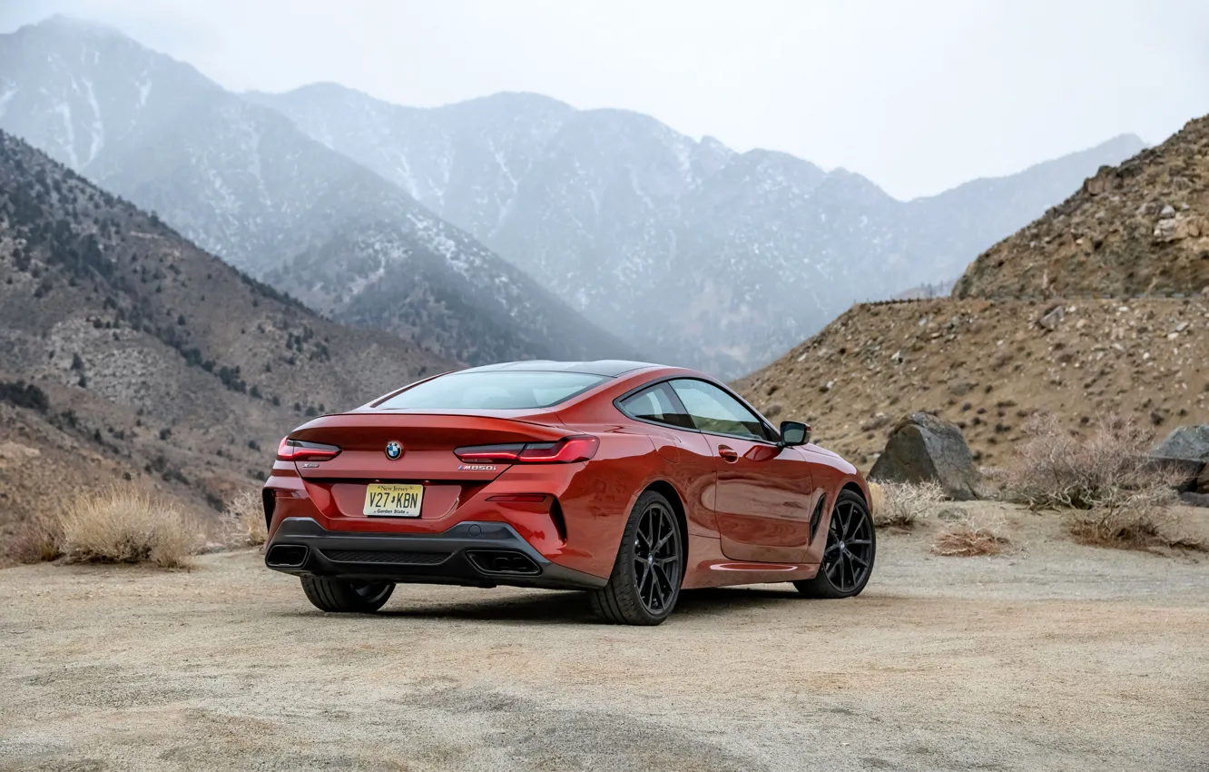 Фото обои горы, купе, BMW, 2018, 8-Series, 2019, тёмно-оранжевый, M850i xDrive