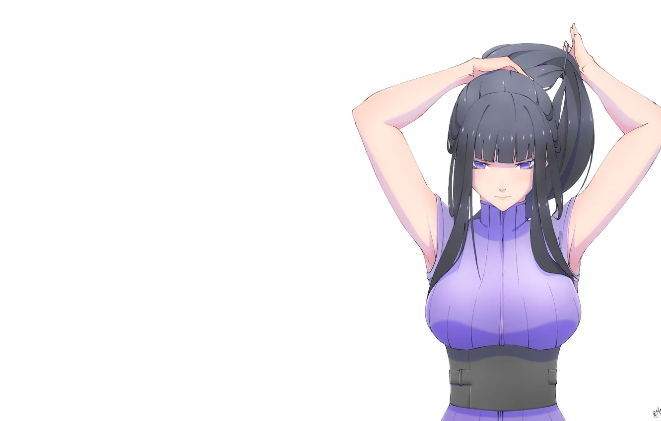 Фото обои девушка, брюнетка, белый фон, Наруто, Naruto, Хината, Hinata Hyuga