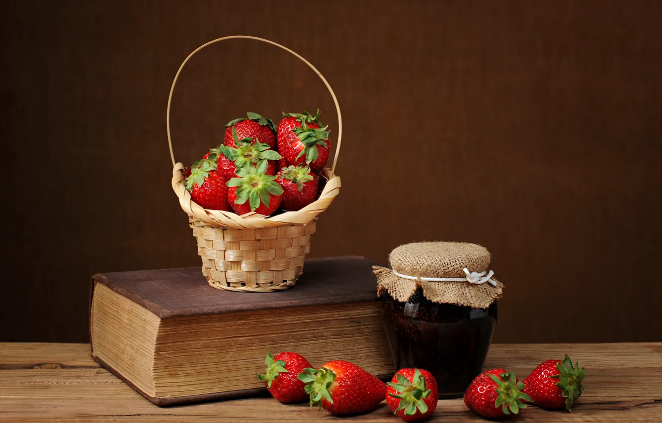 Фото обои ягоды, клубника, натюрморт, варенье