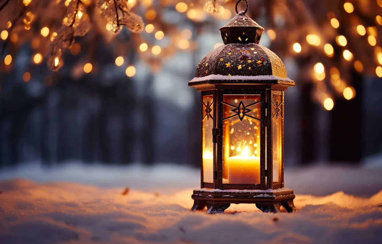 Фото обои зима, снег, ночь, Рождество, фонарь, Новый год, Christmas, night