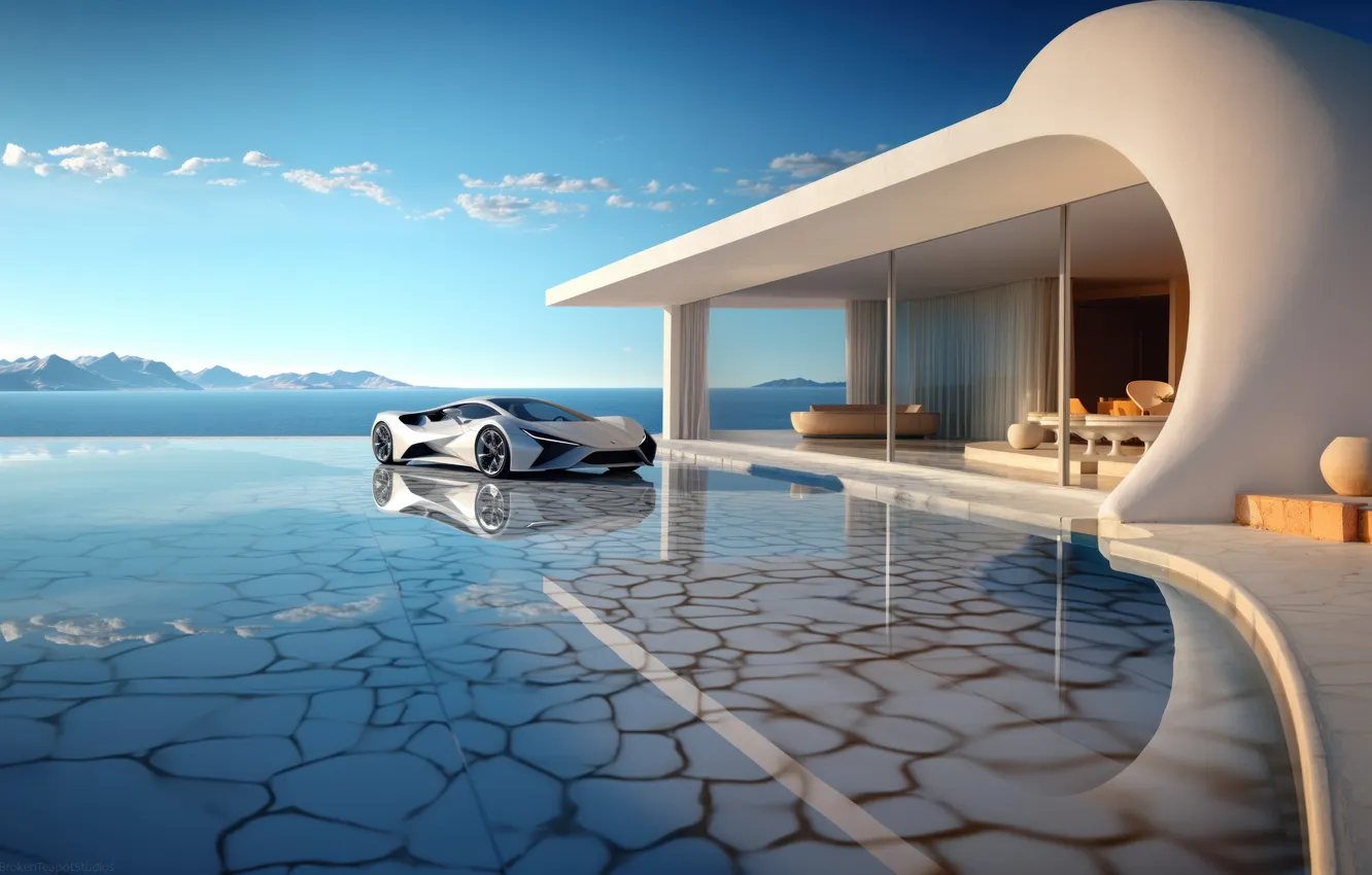 Фото обои car, sky, Building, ai art