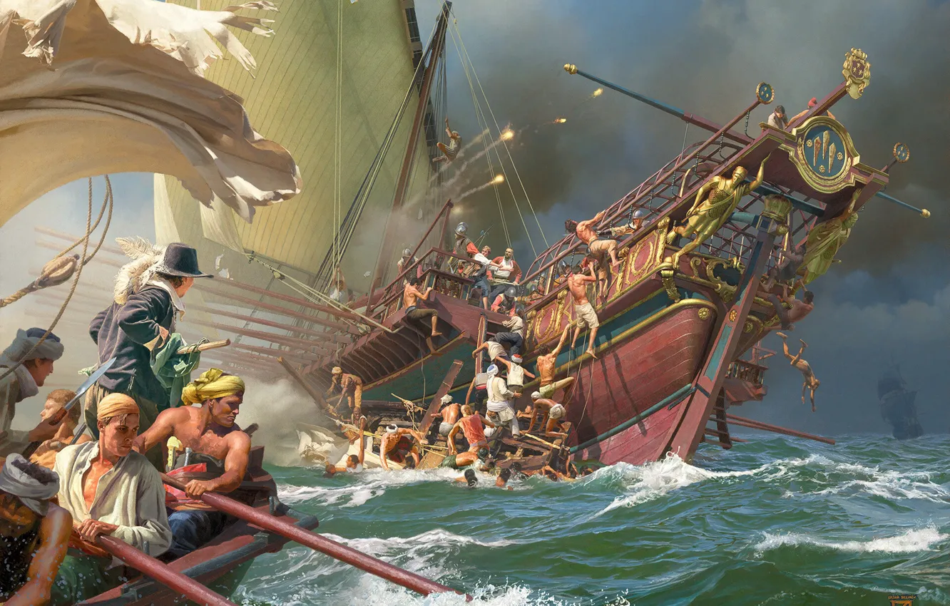 Фото обои волны, корабль, абордаж, Endika Project, A Boarding Action