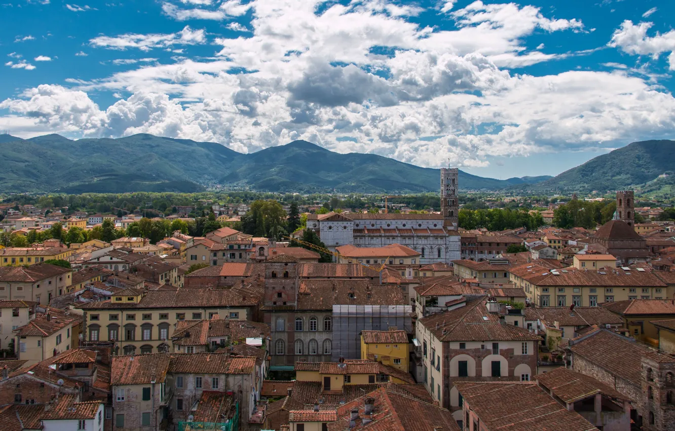 Фото обои горы, здания, дома, крыши, Италия, панорама, Italy, Тоскана