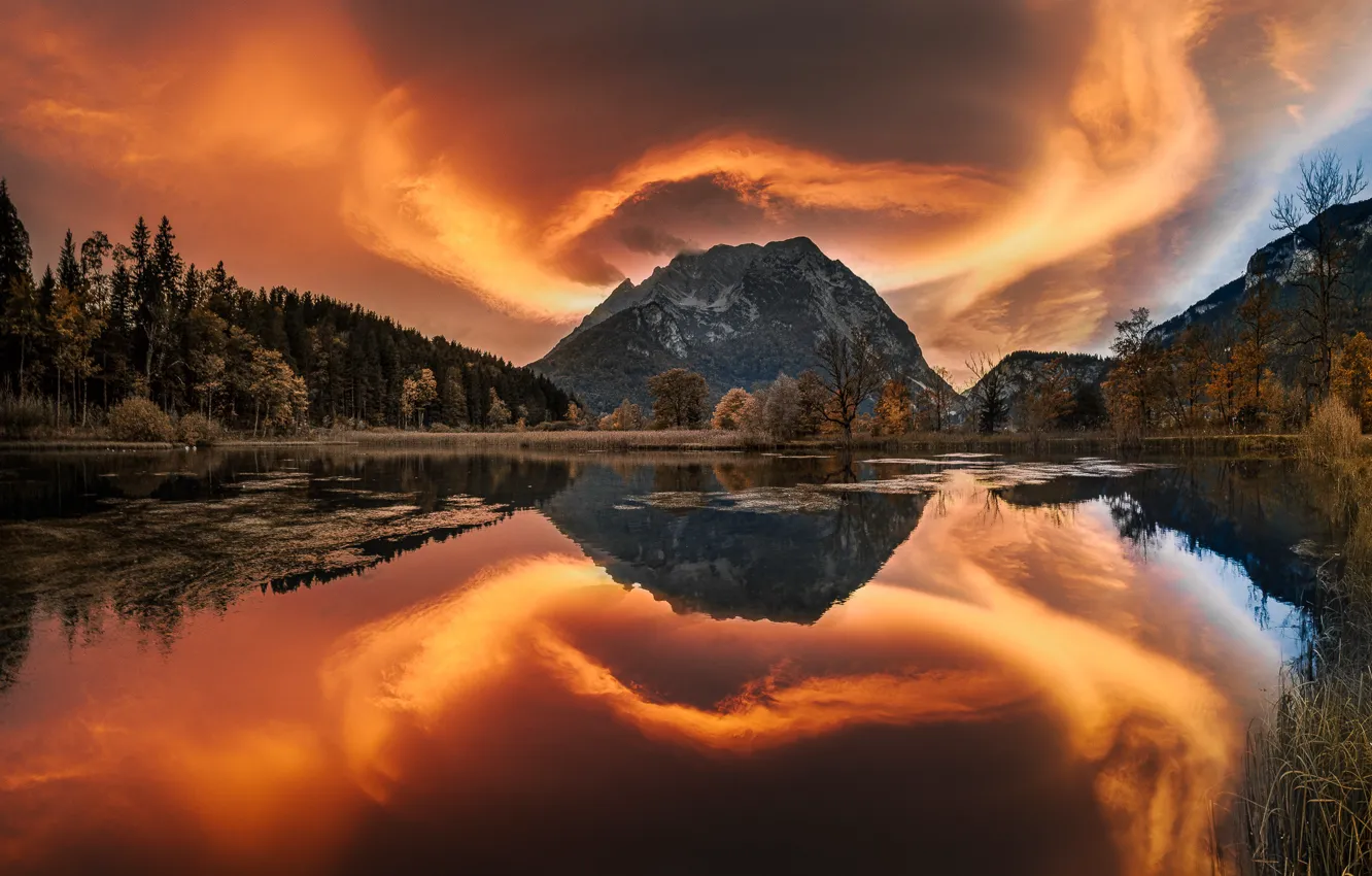Фото обои лес, деревья, горы, озеро, отражение, Австрия, Austria, Штирия