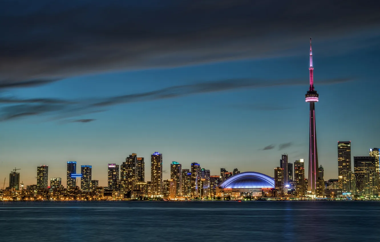 Фото обои закат, город, Канада, панорама, skyline, Ontario, Toronto, center island