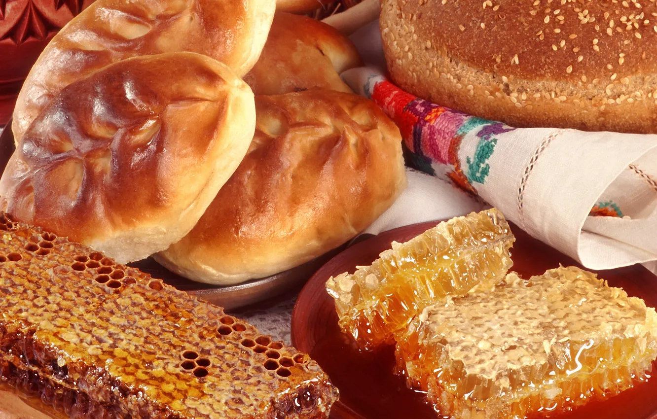 Фото обои еда, соты, мед, мёд, салфетка, пирожки