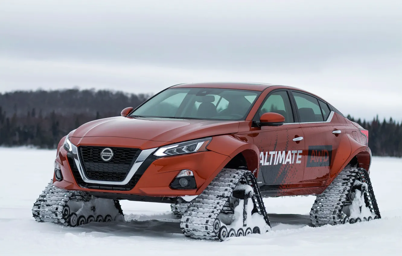 Фото обои зима, Concept, Nissan, гусеницы, AWD, Altima-te