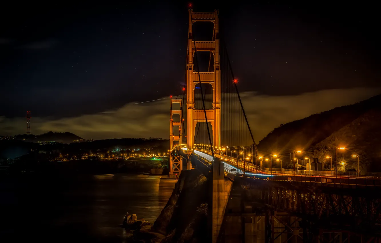 Фото обои ночь, мост, огни, золотые ворота, сан франциско