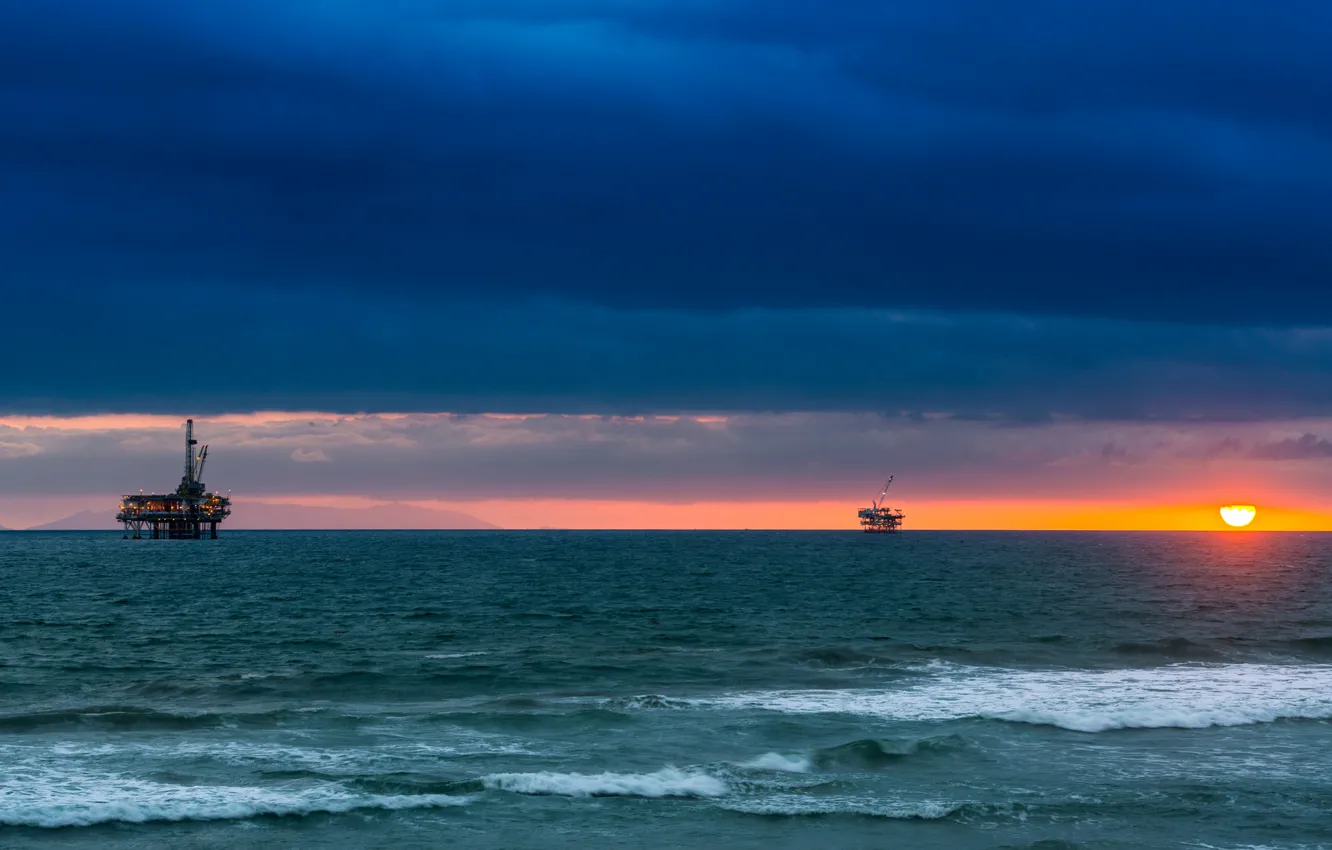 Фото обои закат, океан, горизонт, Калифорния, Pacific Ocean, California, Тихий океан, Sea Cliff