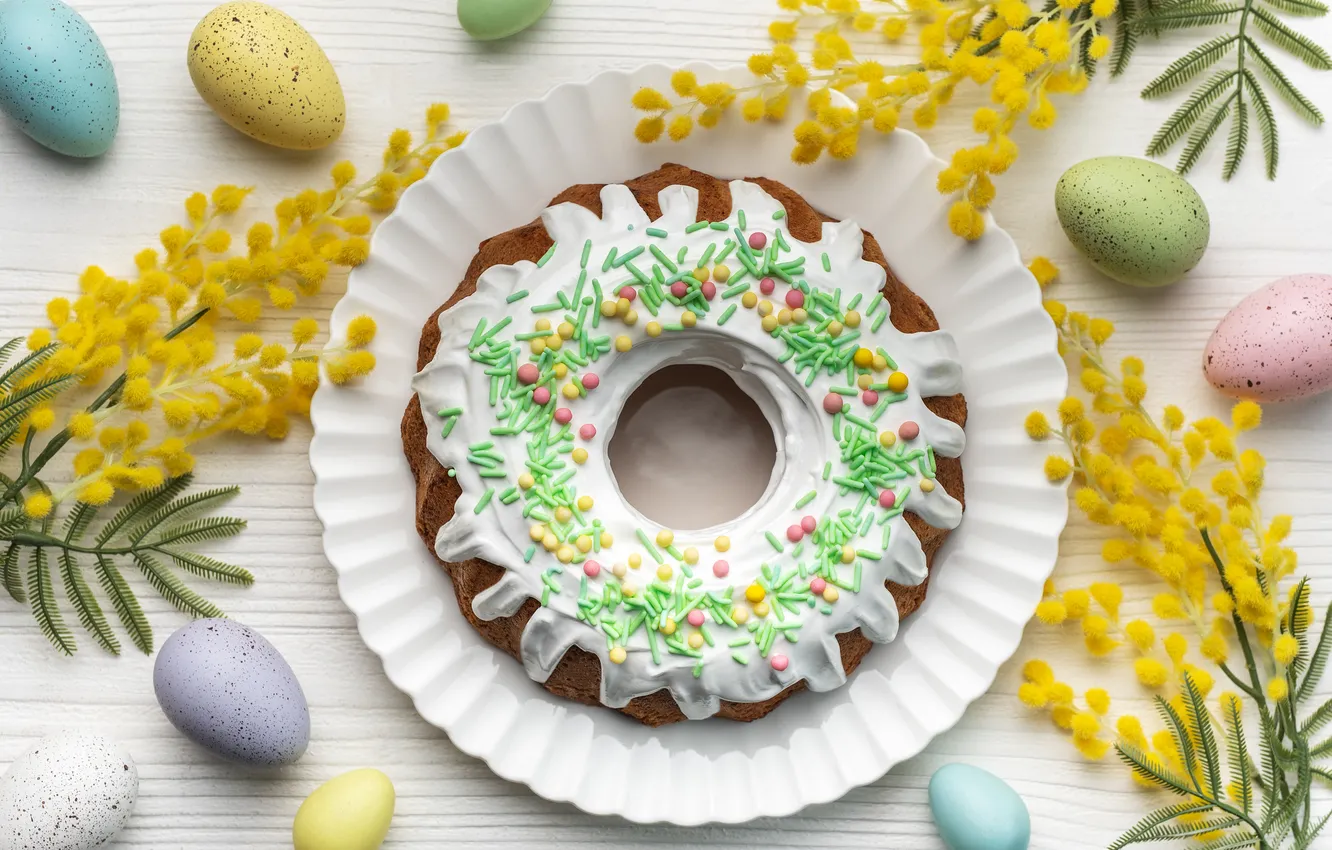 Фото обои цветы, яйца, весна, colorful, Пасха, happy, cake, кулич