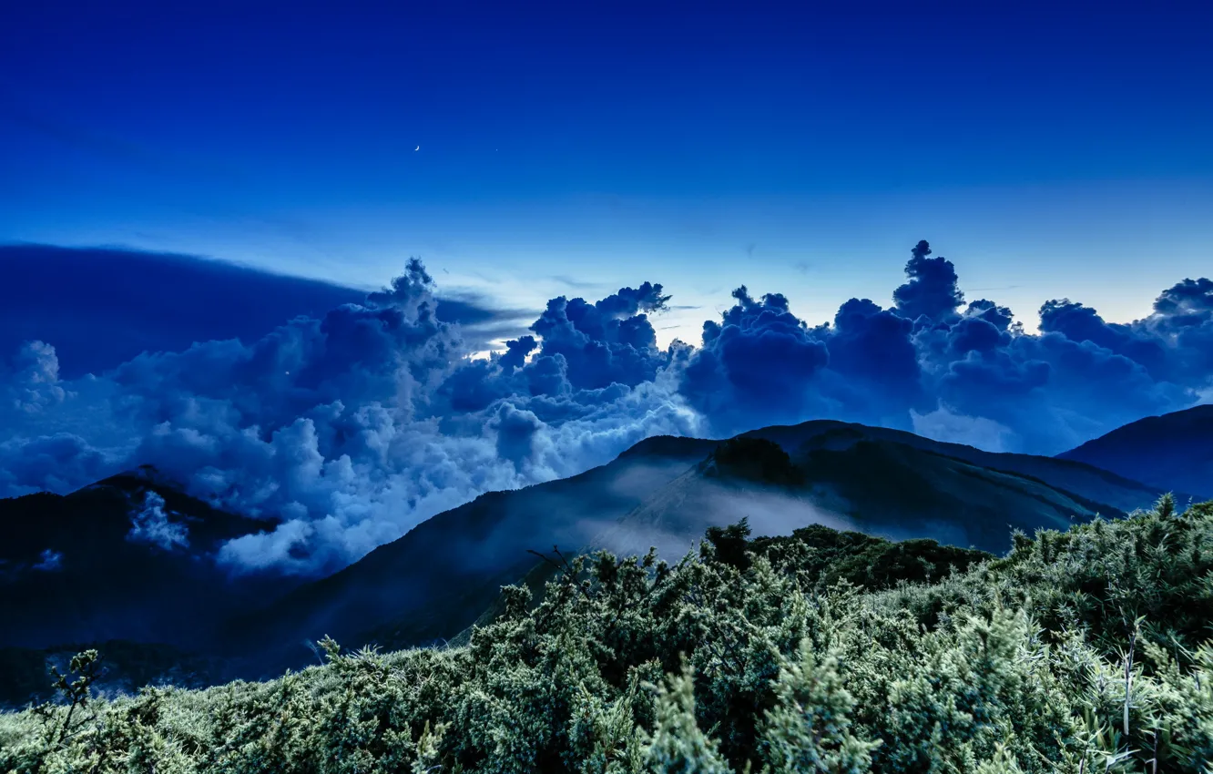 Фото обои star, sea, sunset, night, cloud, mountain, wave, moonlight