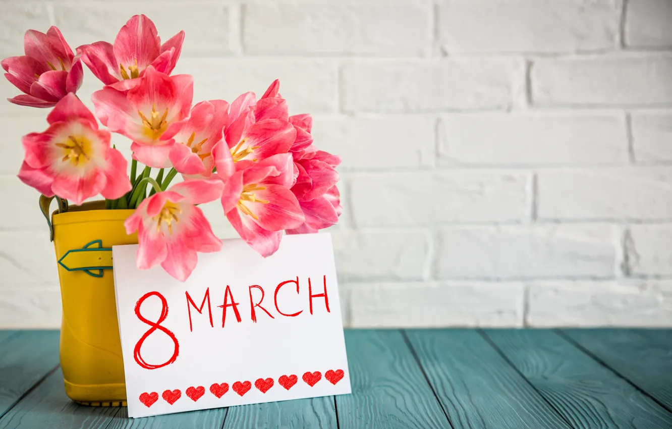 Фото обои букет, тюльпаны, 8 марта, открытка, праздник Весны
