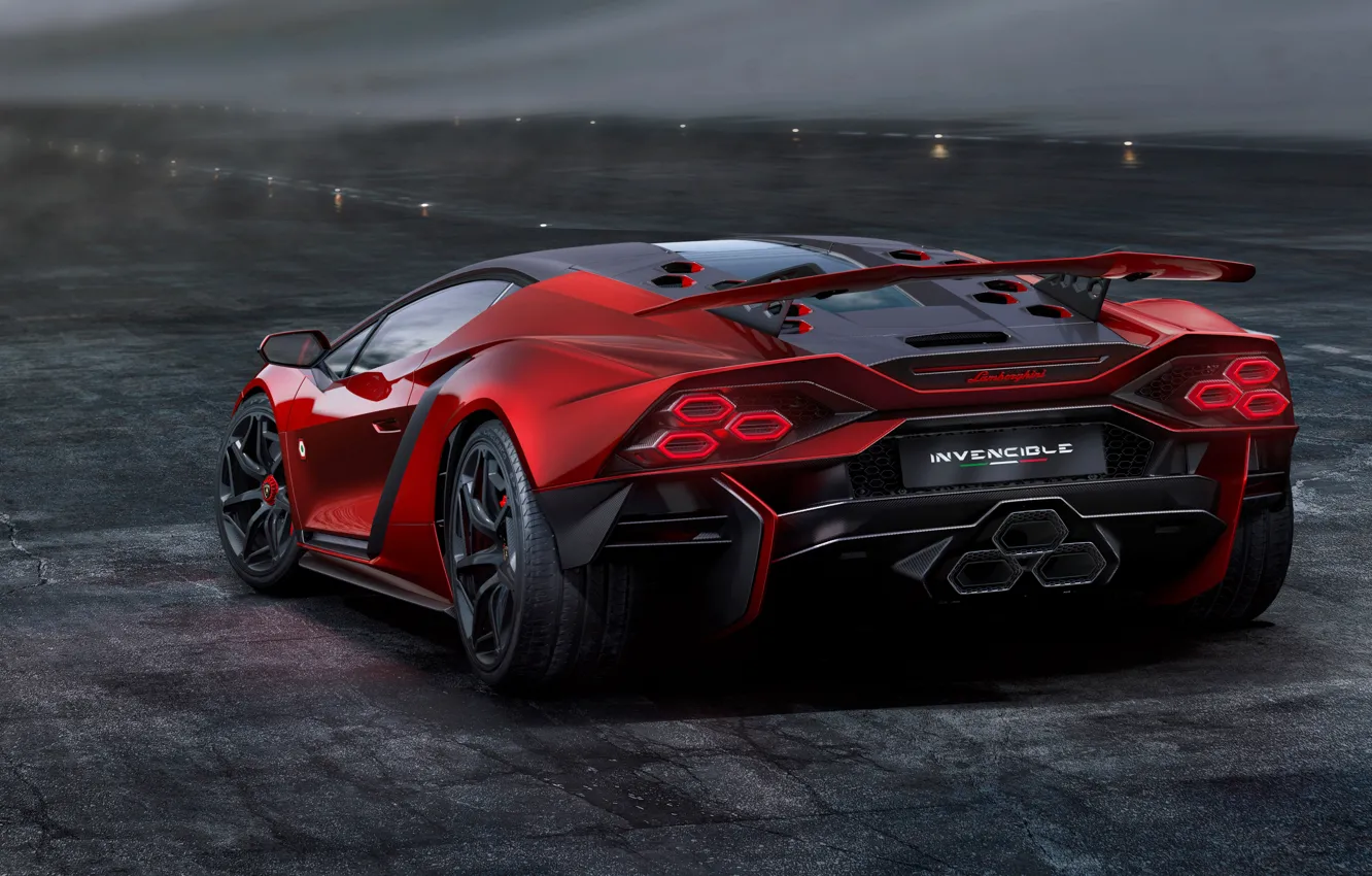 Фото обои Lamborghini, суперкар, вид сзади, гибрид, эффектный, внушительный, Lamborghini Invencible, Invencible