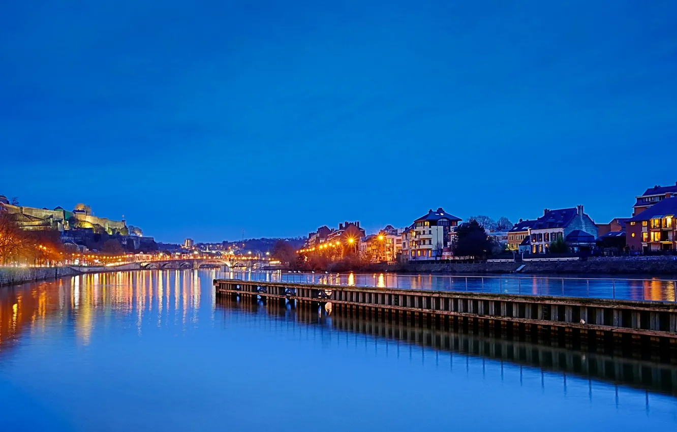 Фото обои ночь, огни, река, Бельгия, Belgium, Namur, Намюр