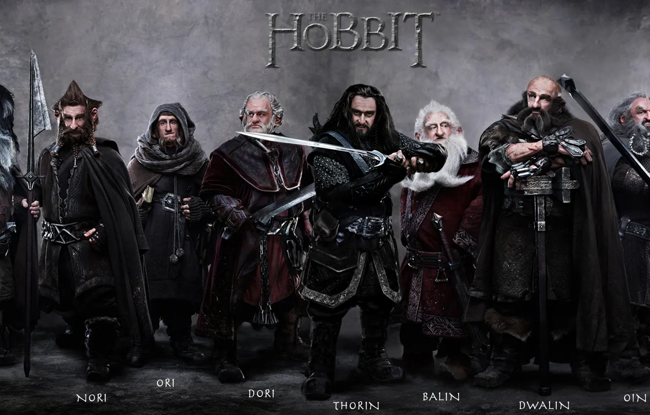 Фото обои гномы, компания, мечи, поход, Хоббит, The Hobbit, Хоббит: Нежданное путешествие, Торин Оукеншильд