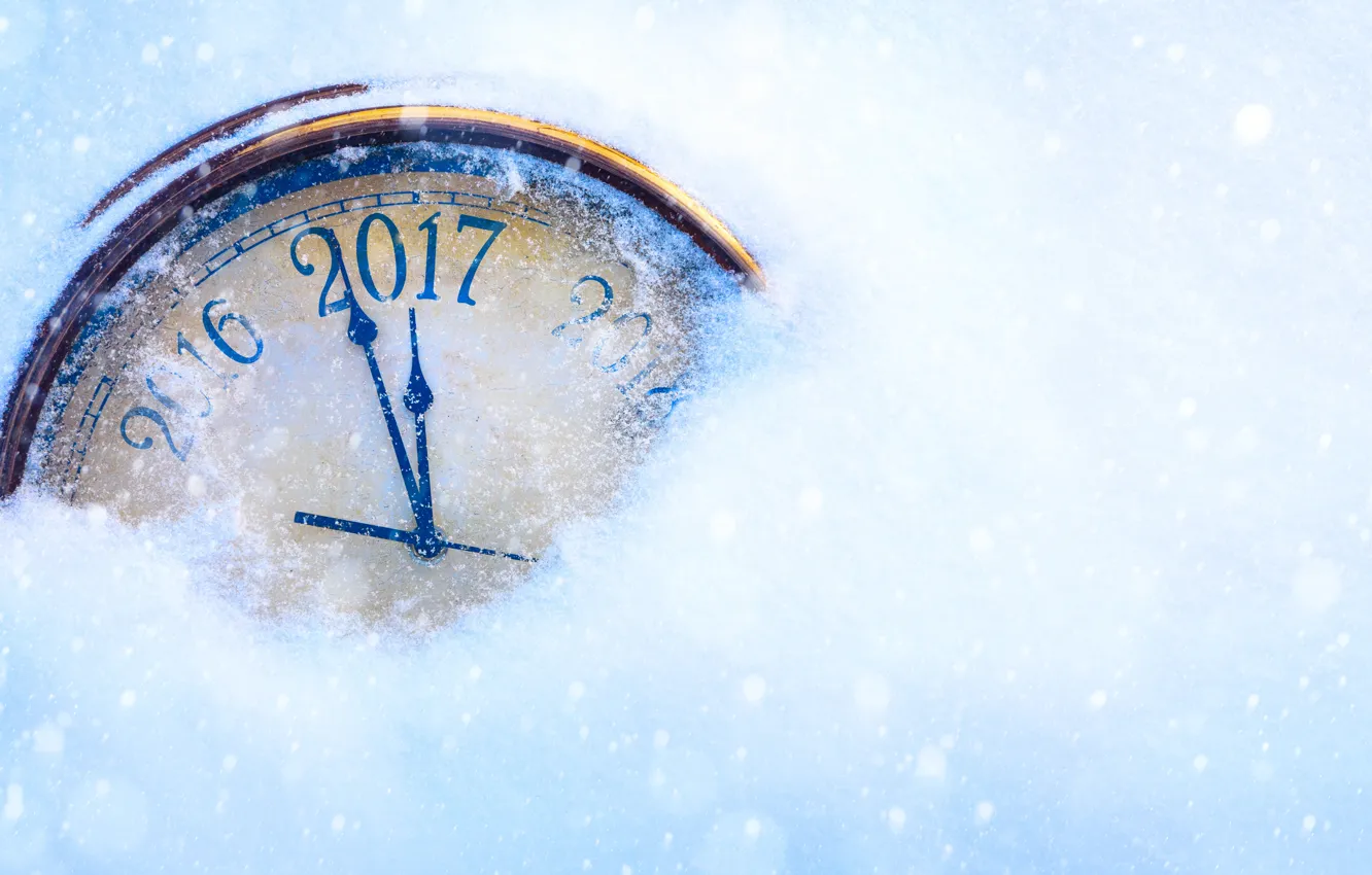 Фото обои снег, стрелки, часы, цифра, год, 2017