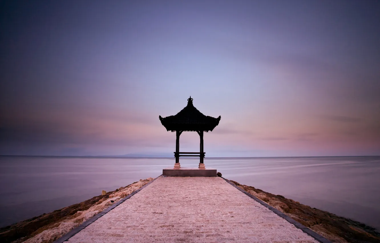 Фото обои море, дорожка, сумерки, беседка