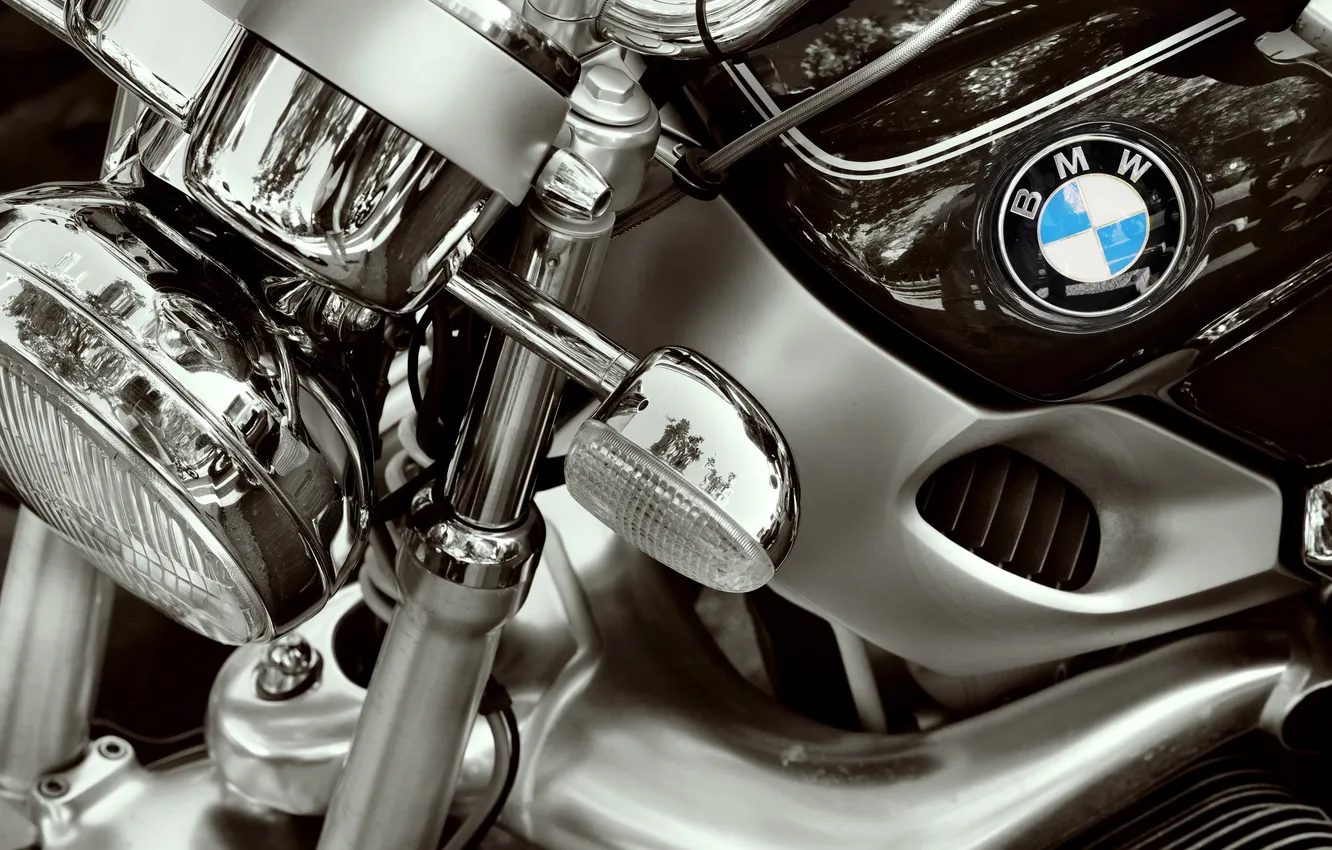 Фото обои логотип, BMW, мотоцикл, wallpaper, хром, детализация