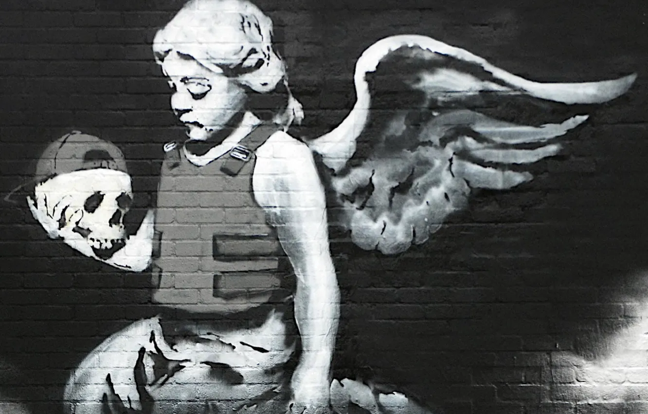 Фото обои череп, ангел, graffiti, banksy