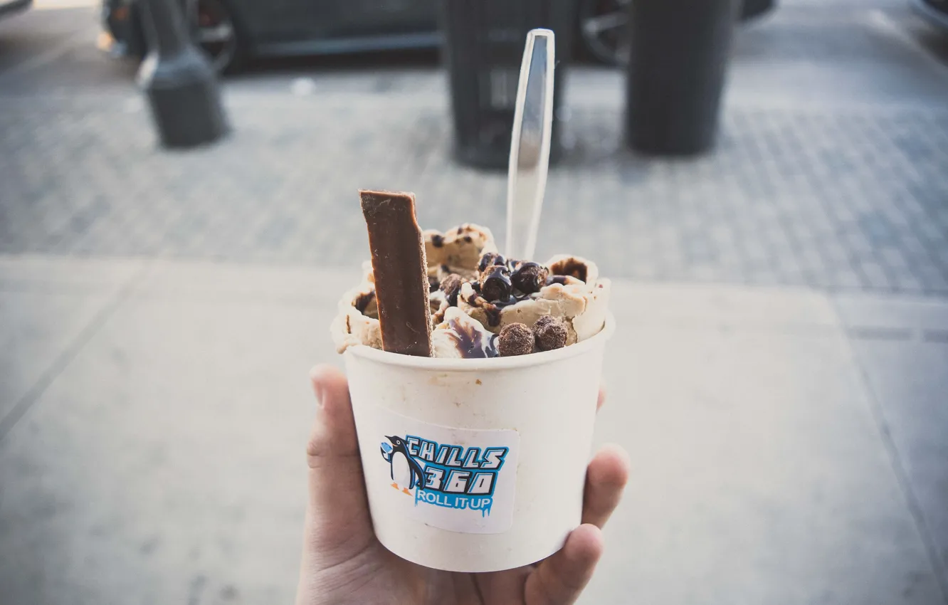 Фото обои шоколад, ложка, мороженое, стаканчик