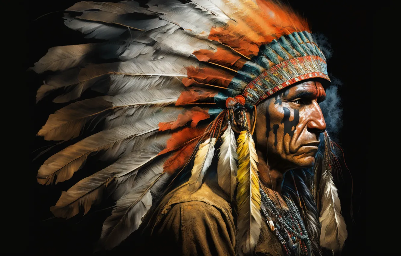 Фото обои art, leader, chief, native american, first people, first nation