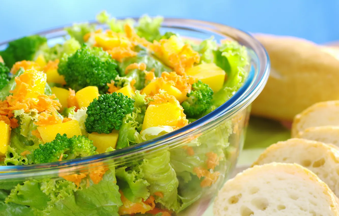 Фото обои зелень, еда, хлеб, овощи, салат, брокколи, полезное