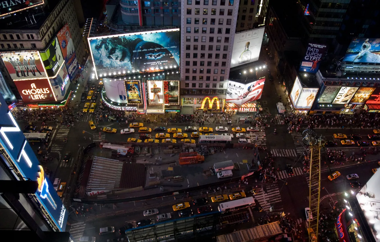 Фото обои ночь, город, new york, times square