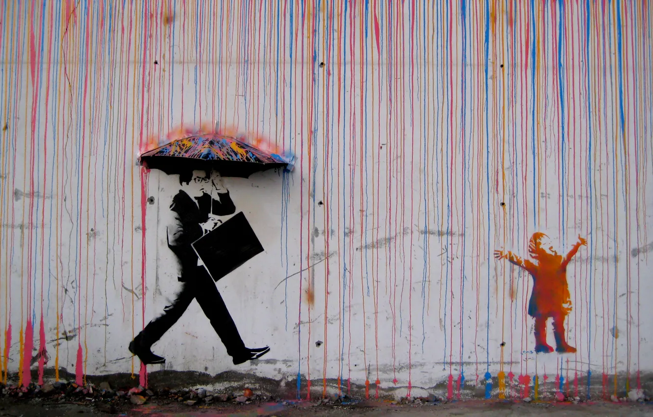 Фото обои дождь, граффити, зонт, Норвегия, graffiti, rain, umbrella, Norway