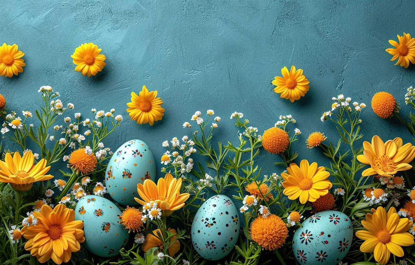 Фото обои цветы, яйца, весна, colorful, Пасха, happy, flowers, spring