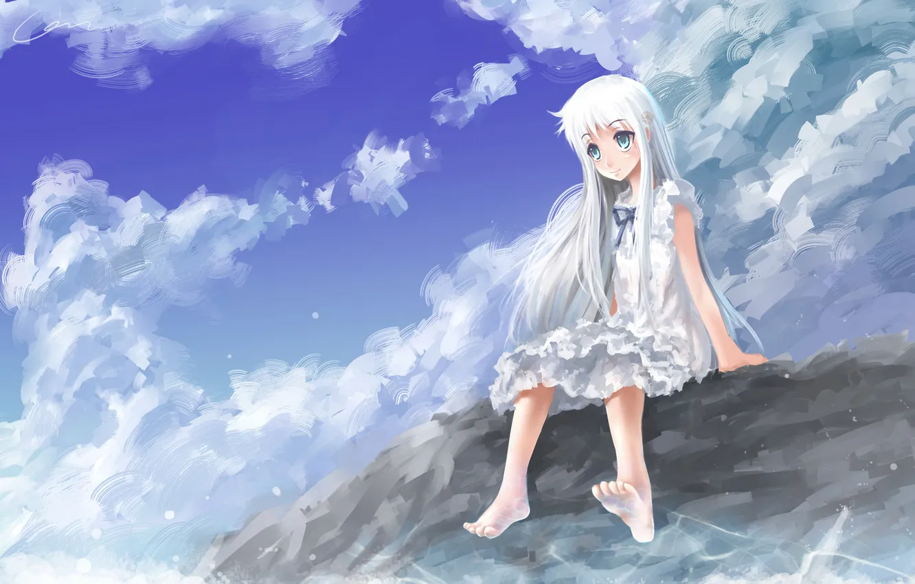 Фото обои море, лето, настроение, волна, аниме, девочка, Ano Hi Mita Hana no Namae o Bokutachi wa …