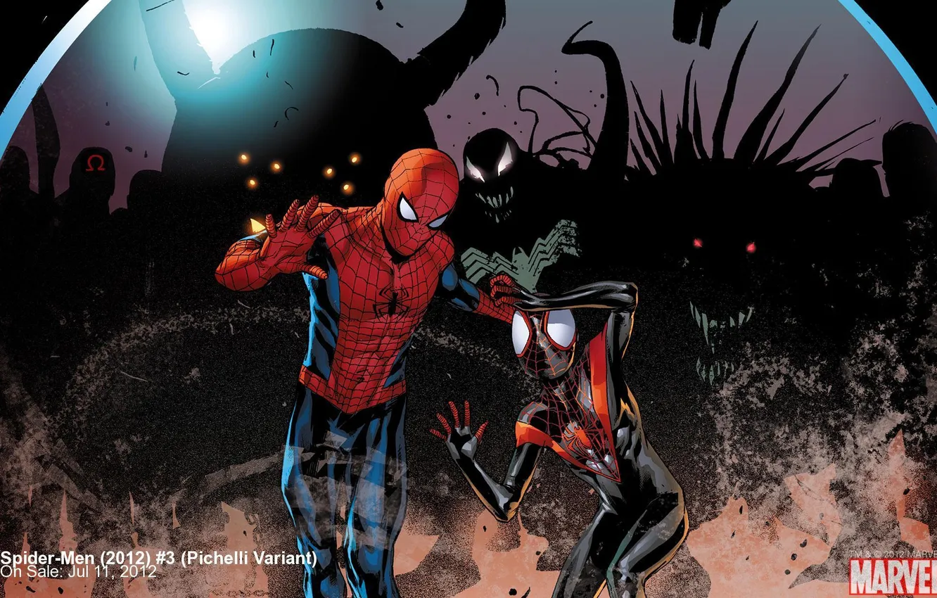 Фото обои страх, двое, Marvel, комикс, comics, Человек-паук, Spider-Man