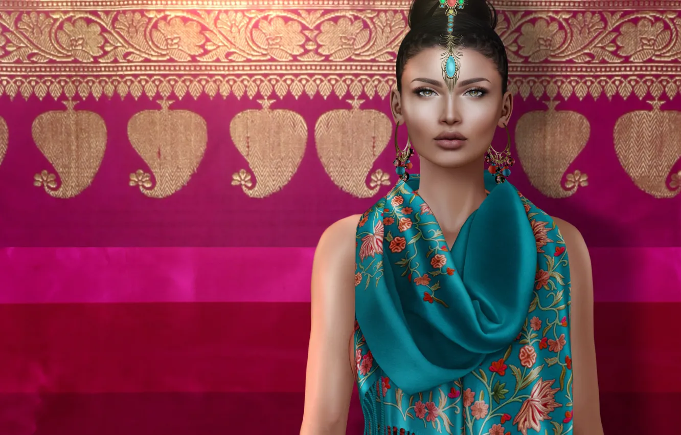 Фото обои девушка, ткань, украшение, индийка