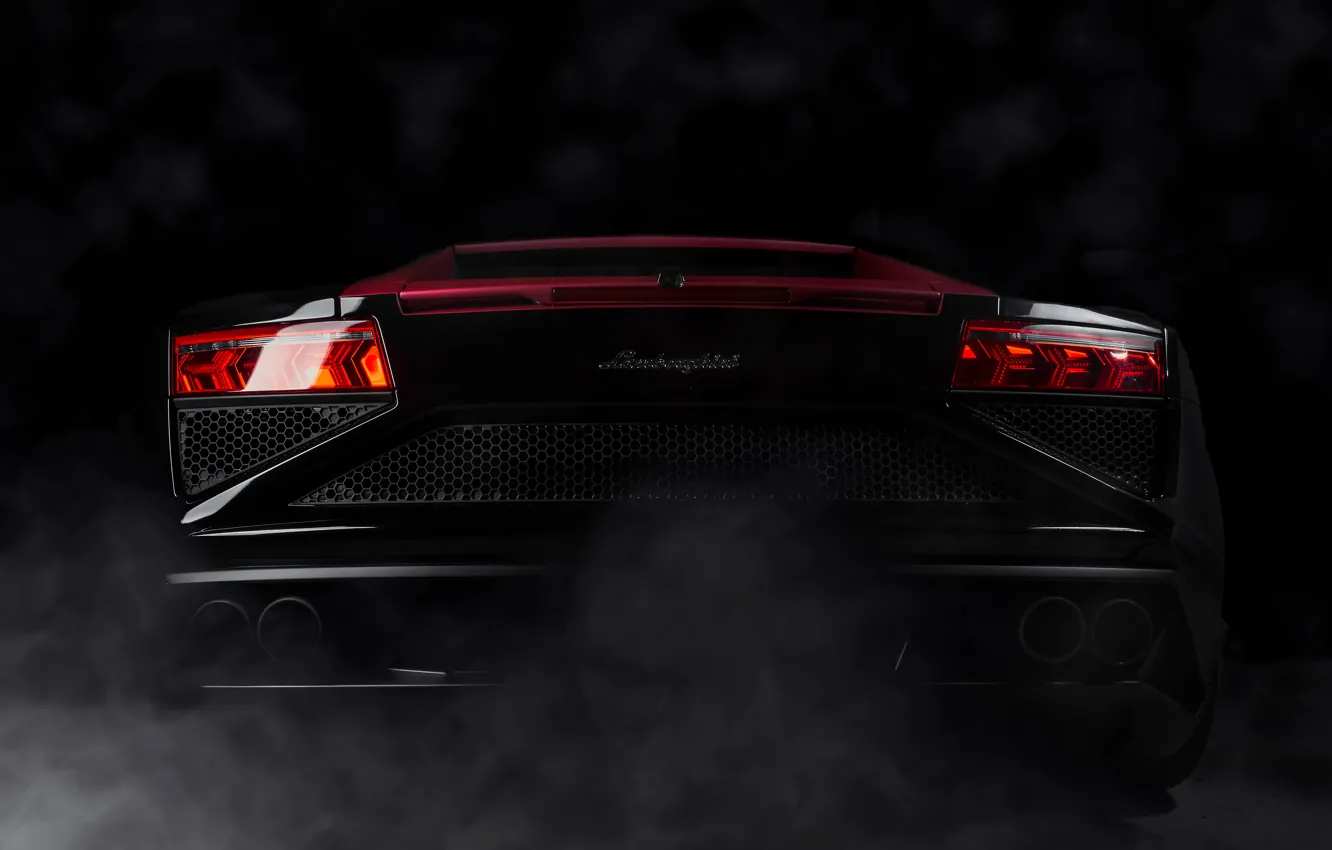 Фото обои чёрный, Lamborghini, Gallardo, black, ламборджини, rear, галлардо