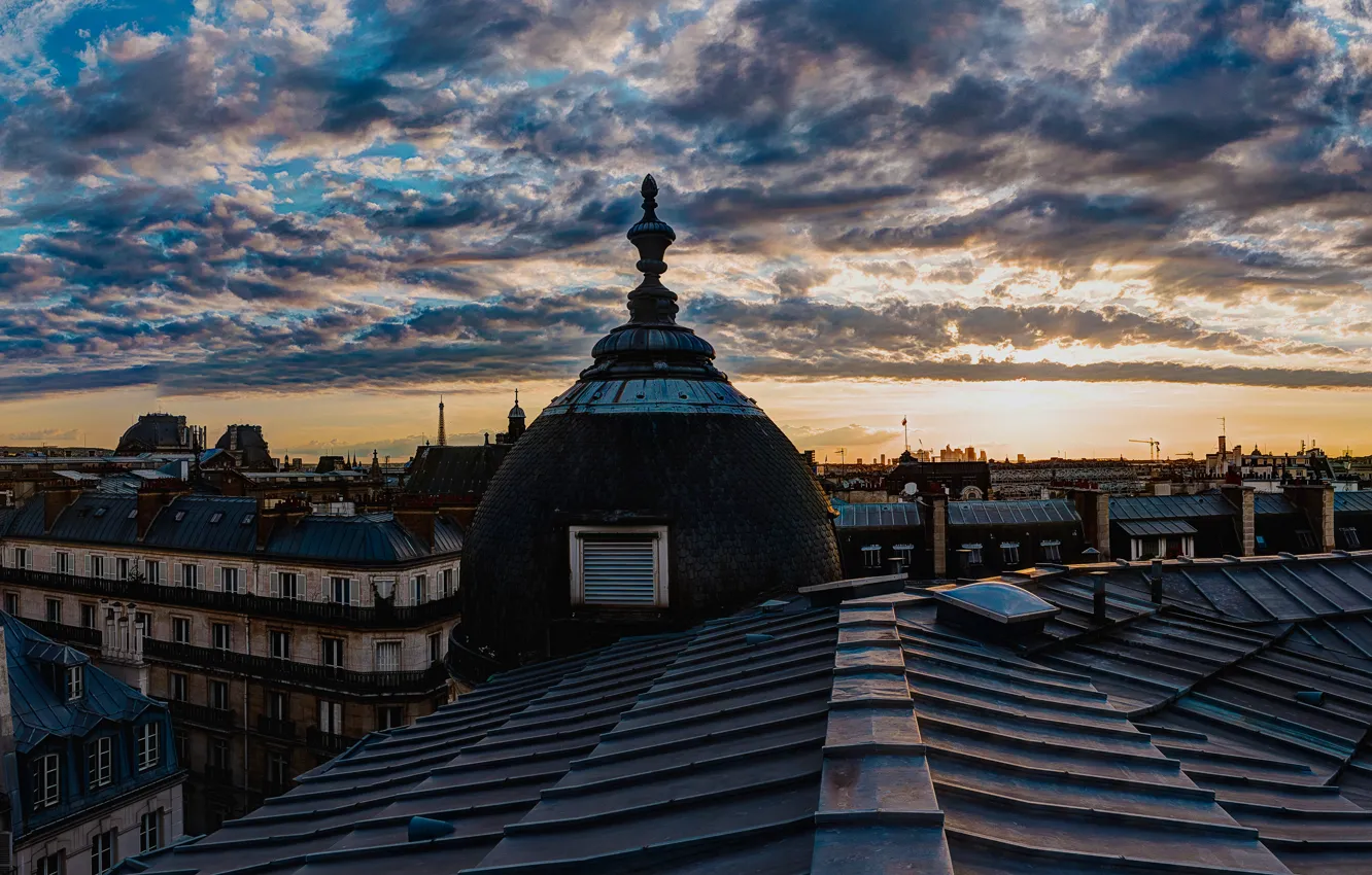 Фото обои крыша, облака, Париж, дома