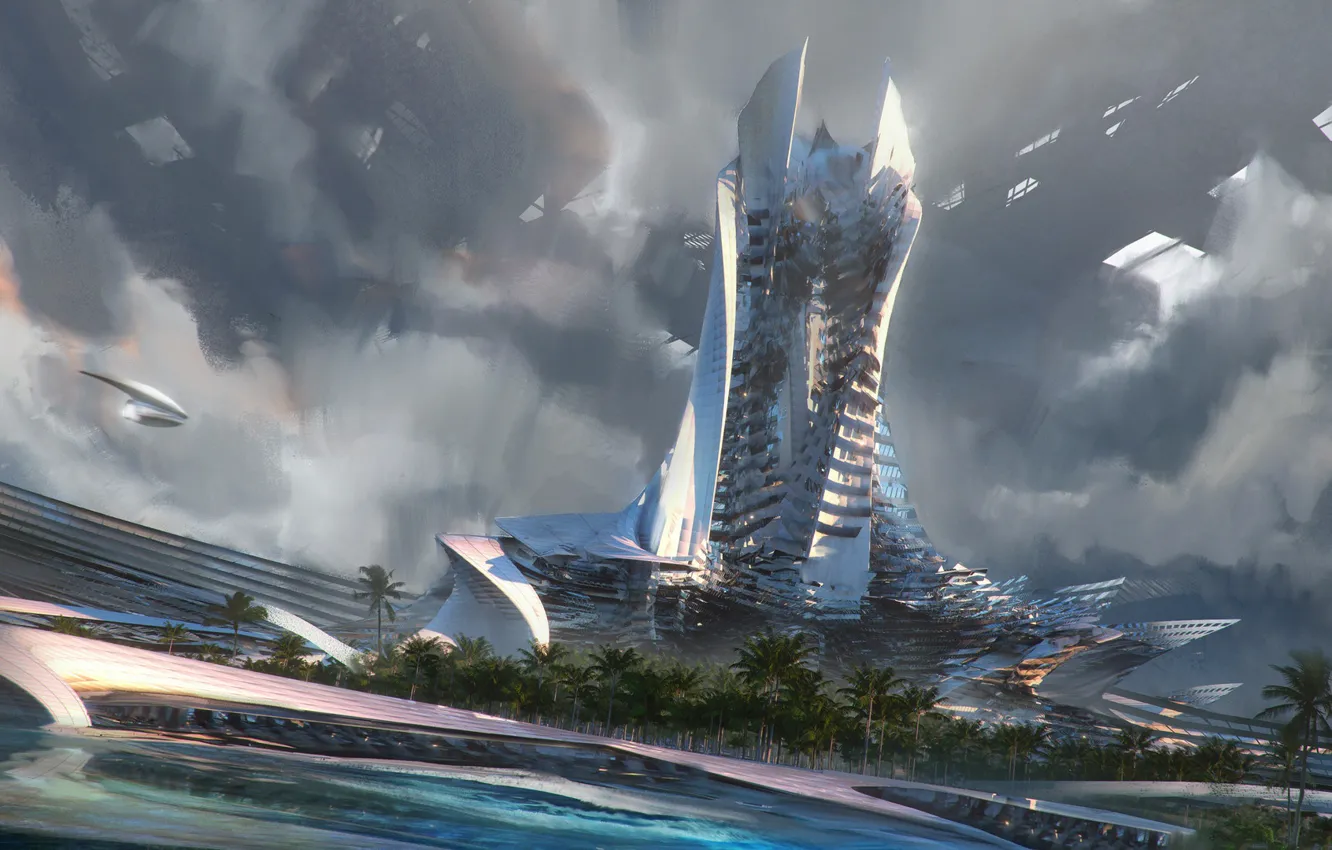 Фото обои пальмы, сооружение, Twitch stream collaboration with Hugh Marentes