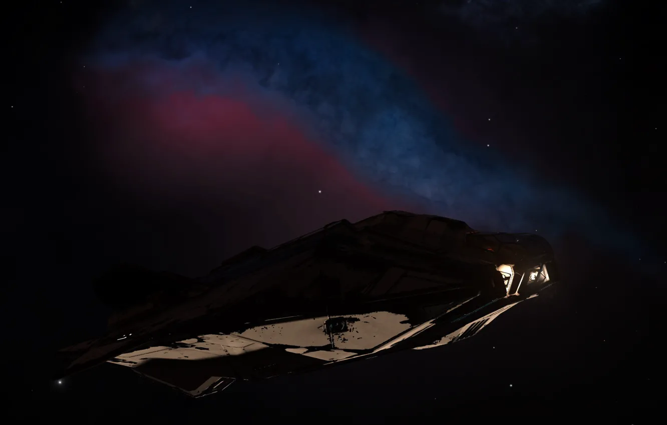 Фото обои корабль, Игра, NGC 6960, Elite: Dangerous, Туманность Ведьмина Метла, ASP EXPLORER