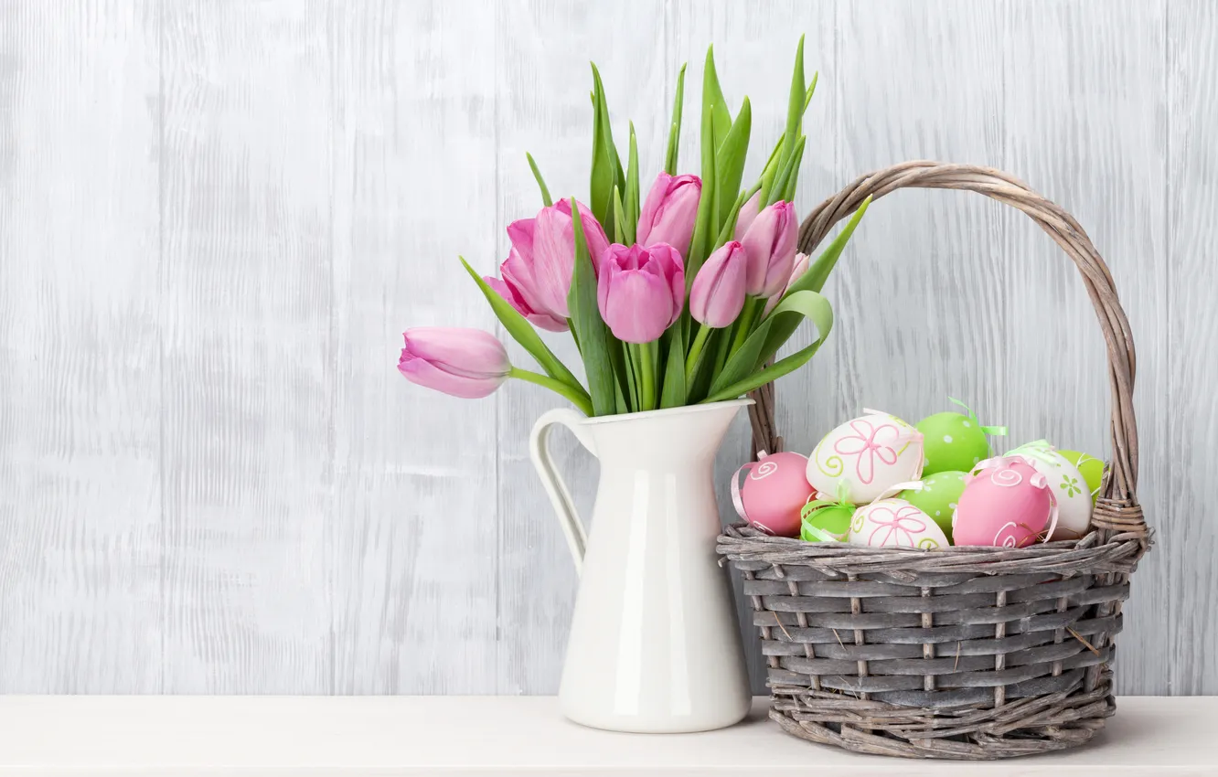 Фото обои цветы, яйца, весна, colorful, Пасха, happy, wood, pink