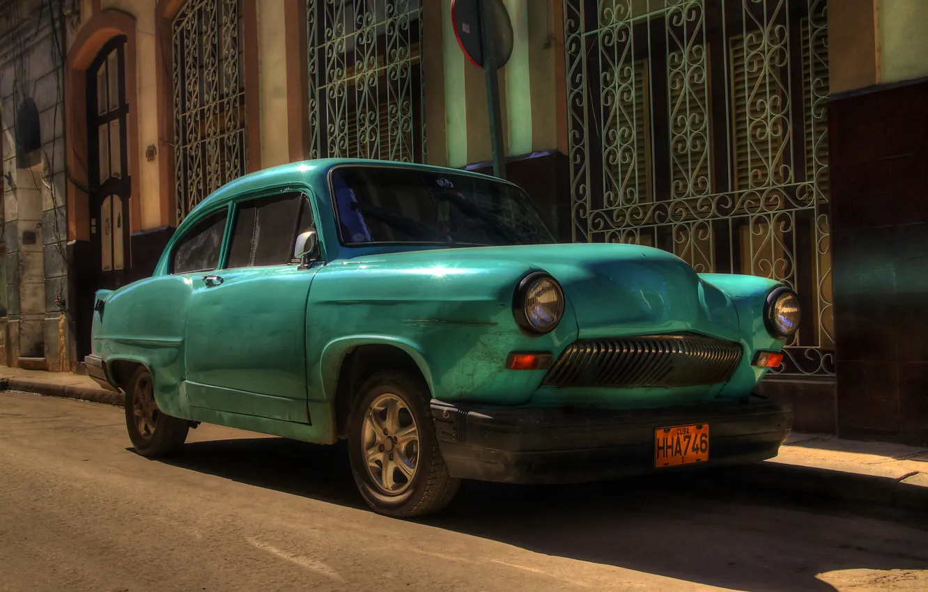 Фото обои ретро, улица, автомобиль, Куба, Гавана