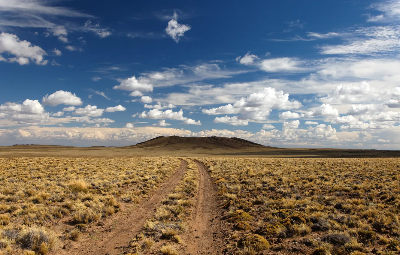 Фото обои дорога, небо, облака, пустыня