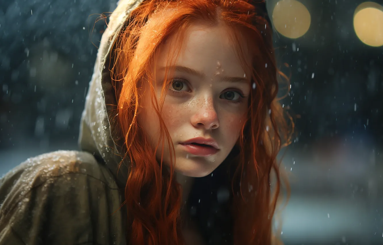 Фото обои портрет, девочка, рыжая, ИИ-арт, Искусство искусственного интеллекта, НЕЙРОСЕТЬ