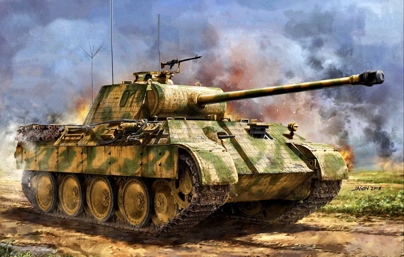 Фото обои Germany, Panther, Panzerwaffe, Средний, Painting, WWII, Pz.Kpfw.V, командирский танк