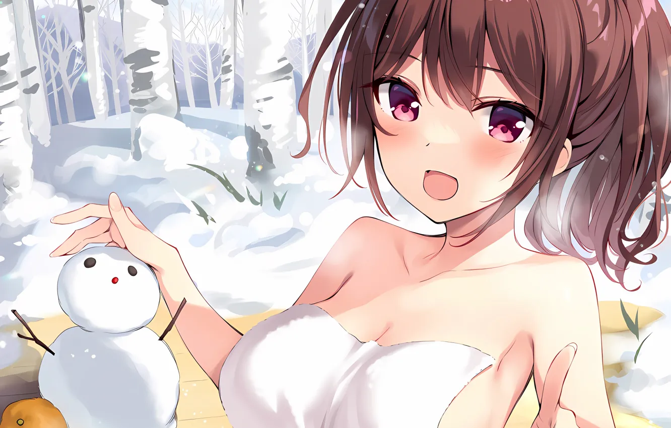 Фото обои girl, sexy, cleavage, long hair, brown hair, boobs, anime, beautiful